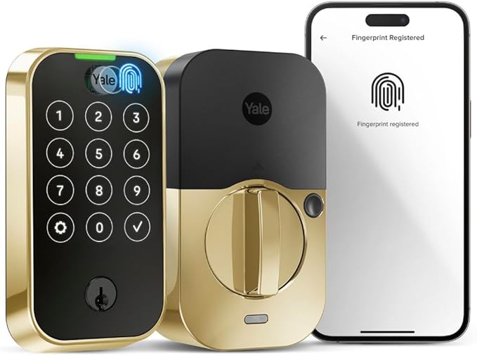 Yale Assure Lock 2 Touch Deadbolt, Lifetime Brass Keyed Smart Entry Door Lock with Bluetooth Connected Touchscreen Keypad and Fingerprint Scanner for Code Entry (No Wi-Fi), YRD420-F-BLE-P05
