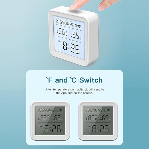 LiebeWH WiFi Temperature Humidity Monitor Smart Room Thermometer Indoor with Tuya APP Control Digital Hygrometer Remote Data Export for Home Basement Bedroom