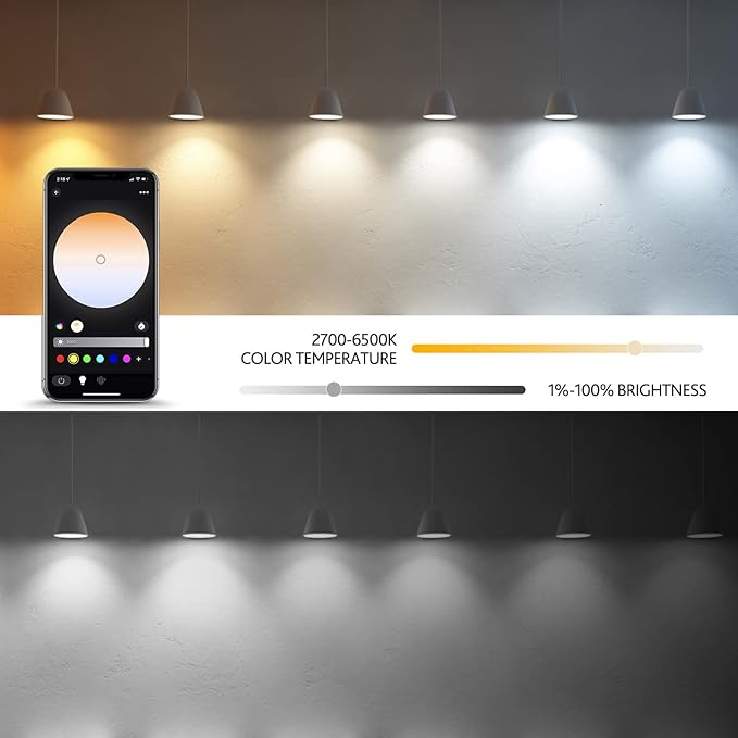 Smart Light Bulbs,Full Color Changing Dimmable LED Bulb,Compatible with Alexa and Google Assistant,UL FCC Certified,2.4GHz WiFi+Bluetooth LED Light Bulbs, Music Sync Smart Home Lighting (4)