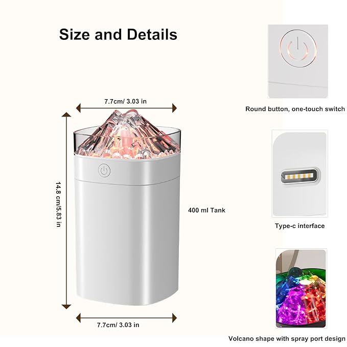 Portable Mini Cool Mist Humidifier, 400ml Ultrasonic Humidifier with 7 Color Night Lights, 2 Mist Modes, 10-20 Hours Runtime, Ultra-Quiet for Bedroom, Nursery, Office, Car, USB Powered (White)