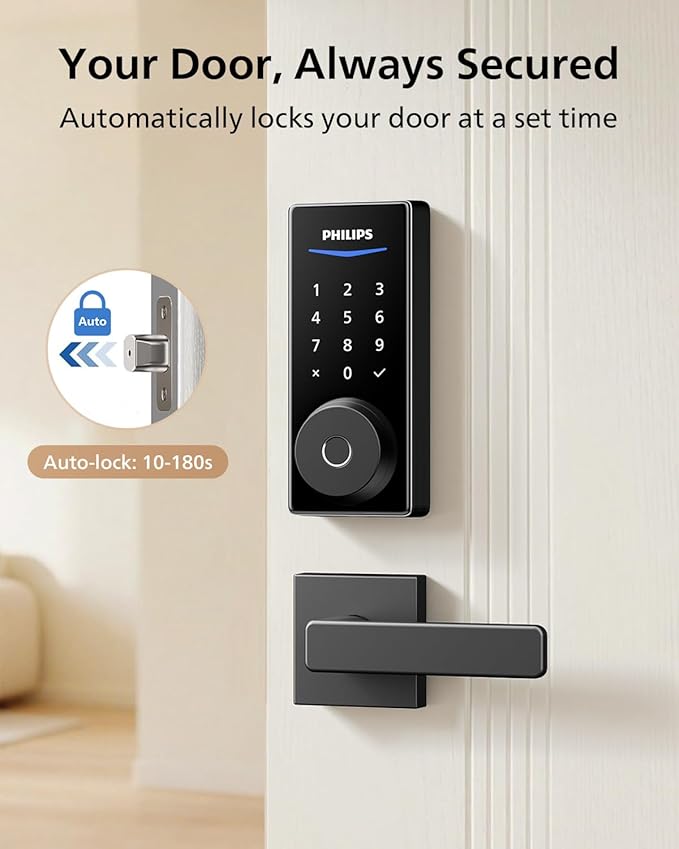 Philips Smart Door Lock with Apple Home, Matter Over Thread, Keyless Entry Door Lock with App Remote Control, Touchscreen Fingerprint Front Door Lock Set, Deadbolt Lock with Apple Home, Alexa, Google