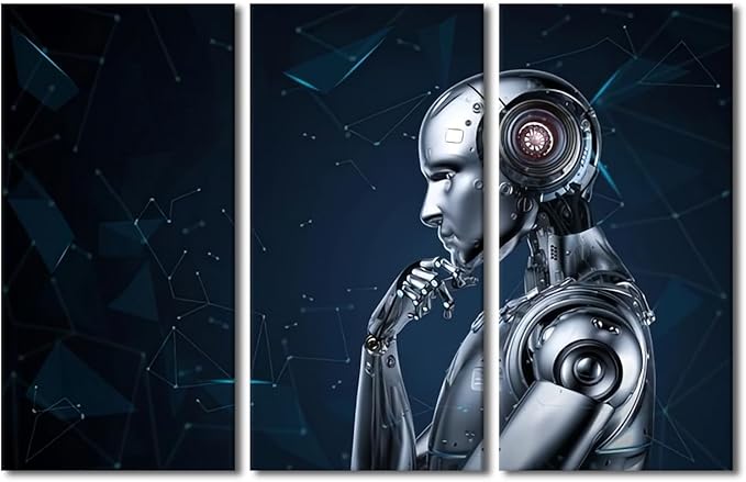 TUMOVO Robot Wall Art AI Intelligence Canvas Art Prints Artwork 3 Pieces Canvas Wall Art Wall Decor AI Posters and Prints Contemporary Home Decor Framed Ready to Hang, 42" Wx28 H