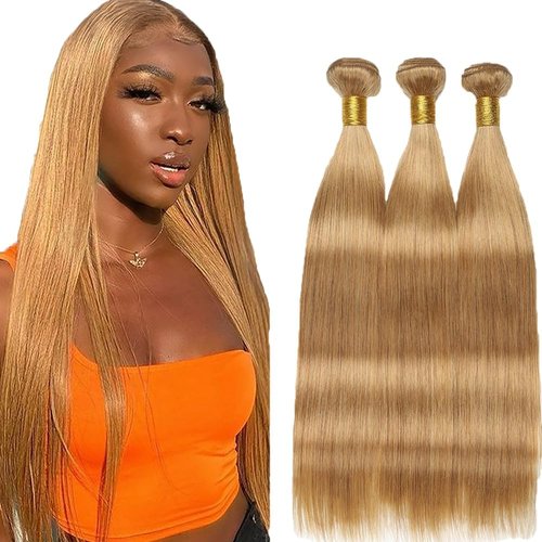 Condescension Brazilian Human Hair Bundles 18 20 22 Inch Straight 3 Bundles Human Hair 100% Unprocessed Remy Brazilian Virgin Weave Hair Honey Blonde 27 for Women