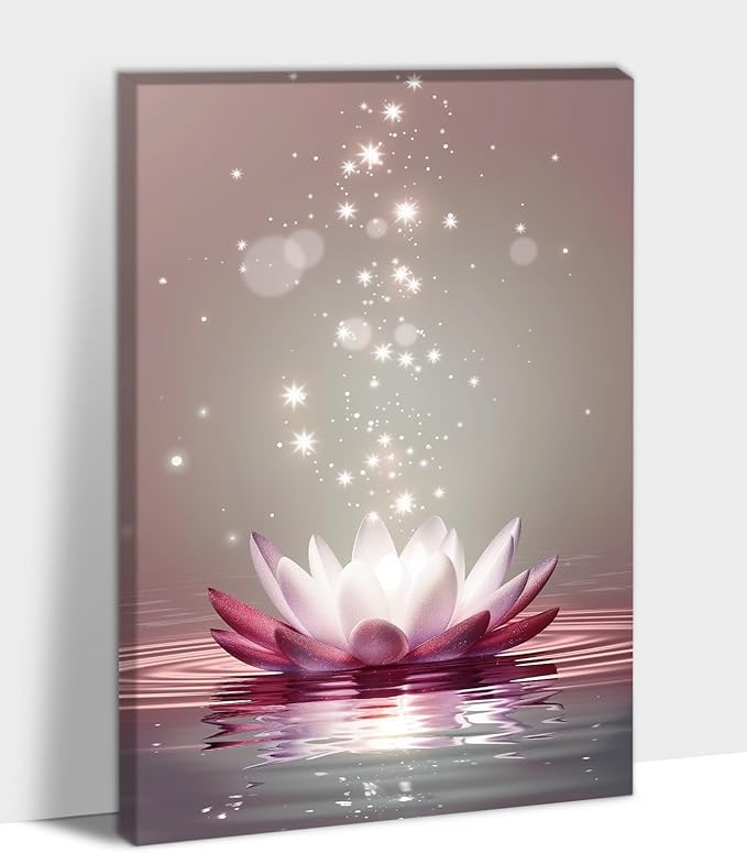 Zen White Lotus Flower Canvas Wall Art, Lotus Flower Pictures Bathroom Zen Print, Spiritual Water Lily Canvas Prints, Lotus Bloom on Water Poster, Zen Calm Relax Artwork for Yoga Spa Room 32x48 inch