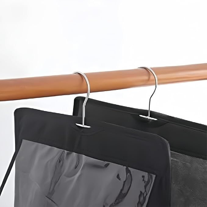 HAN SHENG 6 Pockets Clear Handbag & Purse Organizer Hanging Bag Storage - Space Saving Hanging Shelf for Closet, Wardrobe, Over Door (2 Pack, Black)