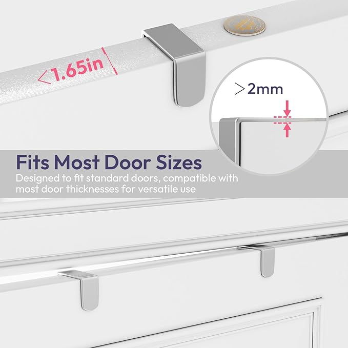 SWTYMIKI Over The Door Hook with 16 Hooks & 2 Mesh Baskets - Heavy Duty Over The Door Organizer Hanger for Towels, Coats, Clothes - Space Saving Hanging Rack for Bathroom, Living Room, Silver