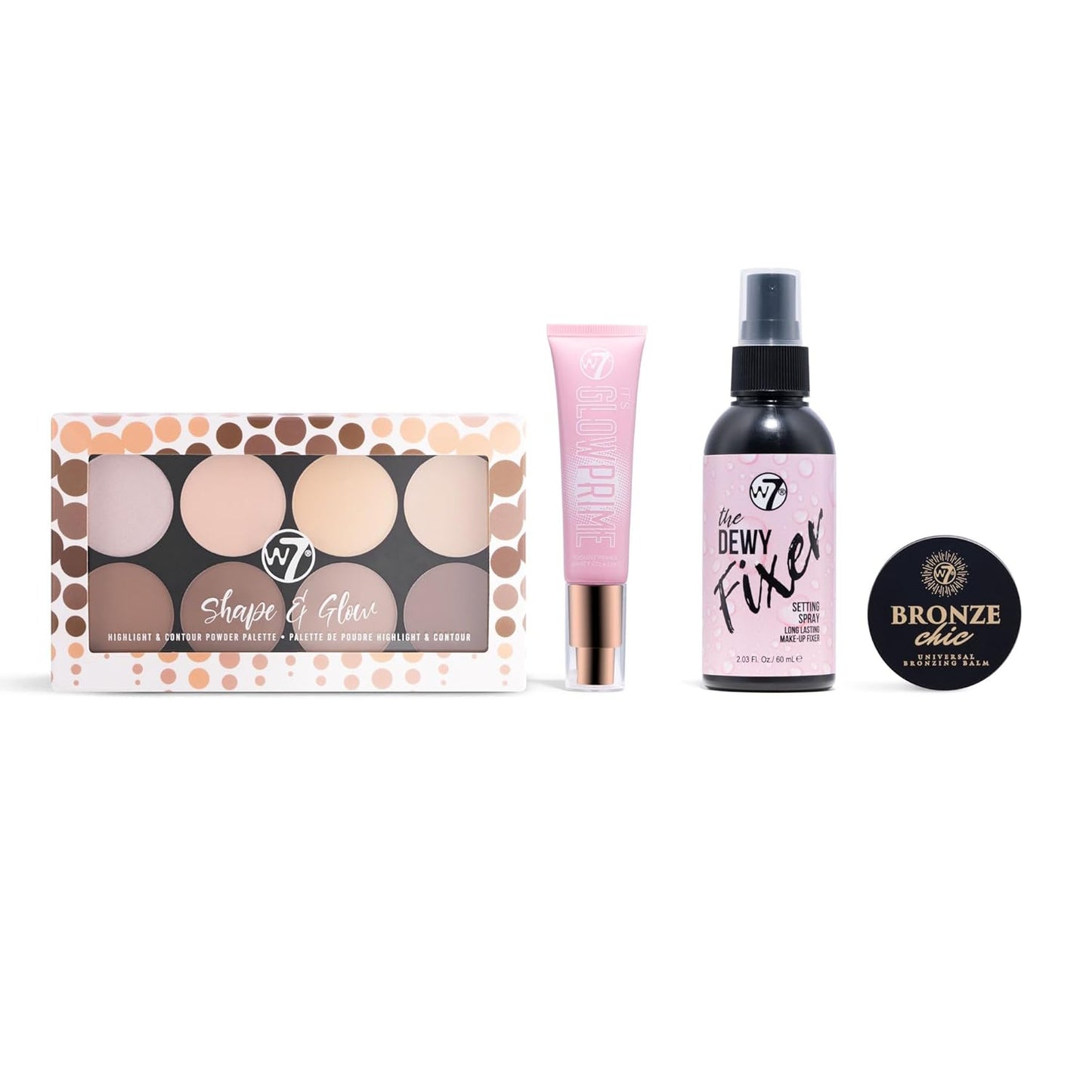W7 Shape & Glow Makeup Set - Dewy Finish - 4 Product Set - Bronze, Contour & Secure