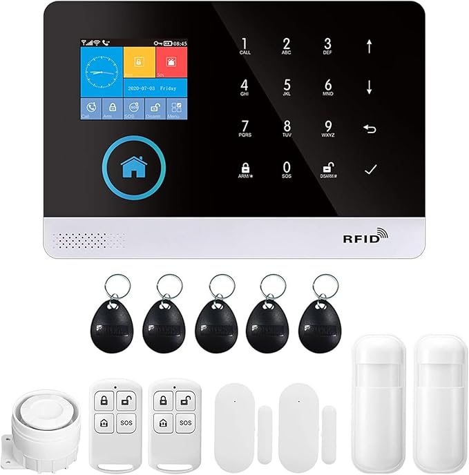 Wireless Home Alarm Security System 13PCS 433MHz LCD Display with Host Remote Controls Alarm Window Door Sensor WiFi+GSM Auto Dial Alarm Compatible with Alexa Google Home Voice Control