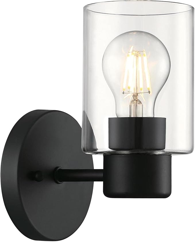 Westinghouse 6115500 Sylvestre Transitional One-Light Indoor Wall Light Fixture, Matte Black Finish, Clear Glass