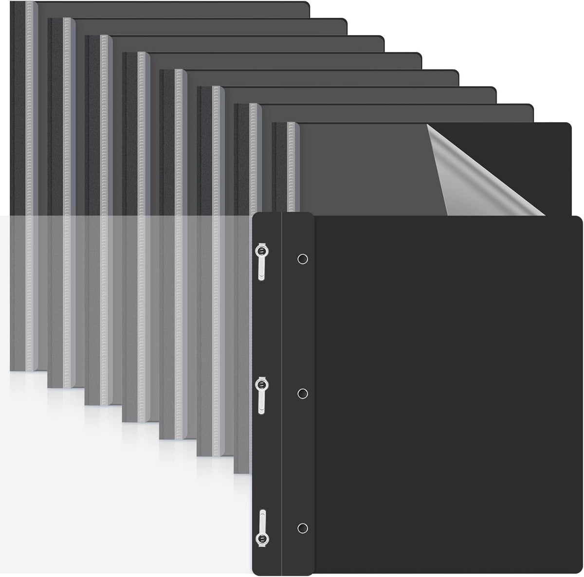 Teling 48 Pcs Clear Front Report Covers with Prongs Plastic Presentation Folders 3 Prong Resume Portfolio Folder for School(Black)