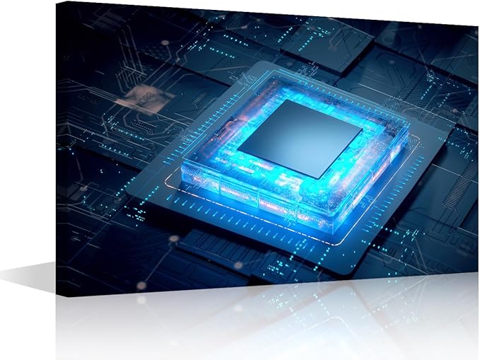 Digital Age Wall Art 1 Piece Cyberpunk AI Pictures Canvas Print CPU Concept Posters Artwork for Home Walls Internet Concept Framed Painting for Bedroom Office Decorations, 24x16in