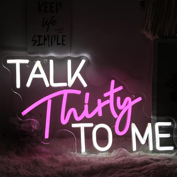 Talk Thirty To Me Neon Sign Dimmable 30th Birthday Neon Light Party Words Neon Signs For Wall Decor Led Pink White Light Signs For Bedroom Home Bar Birthday Gift For Girls USB Sign