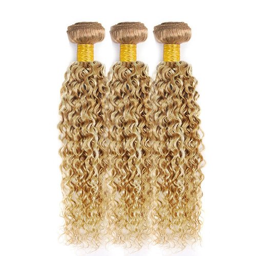 P27613 Bundles 613 Curly Human Hair Bundles 28 28 28 Inch Peruvian Virgin Hair Two Tone #27 Honey Blonde Mixed With 613 Blonde Bundles Human Hair Highlight Bundles