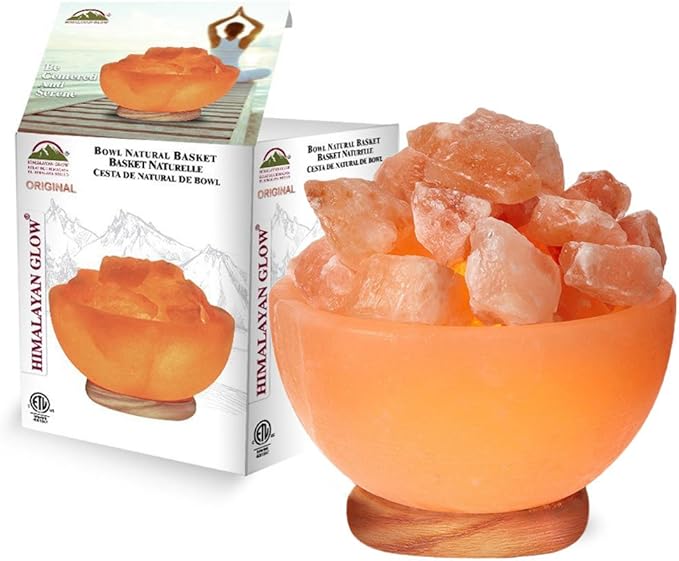 Himalayan Glow 1326 Natural Pink Salt Bowl Night Lamp with Crystal Salt Chunks