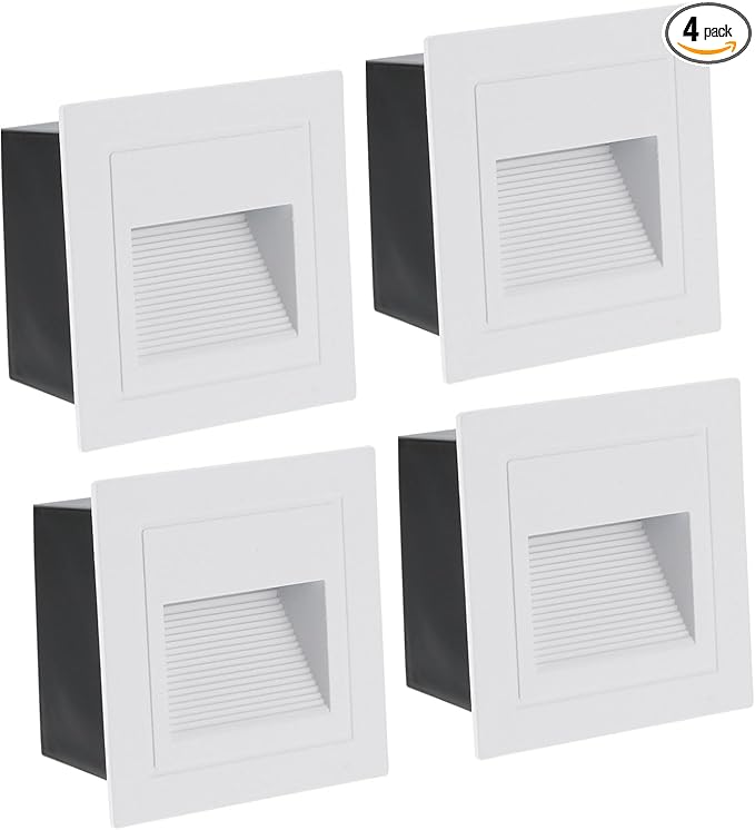 PATIKIL 4000K LED Step Light, 4 Pack 3W 120V Recessed Stair Light Aluminum Waterproof 105lm Warm White Stairway Lights Indoor Outdoor, White Shell
