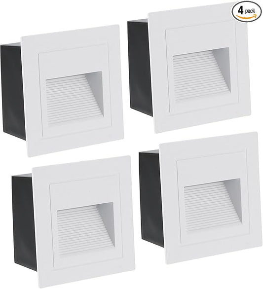 PATIKIL 4000K LED Step Light, 4 Pack 3W 120V Recessed Stair Light Aluminum Waterproof 105lm Warm White Stairway Lights Indoor Outdoor, White Shell