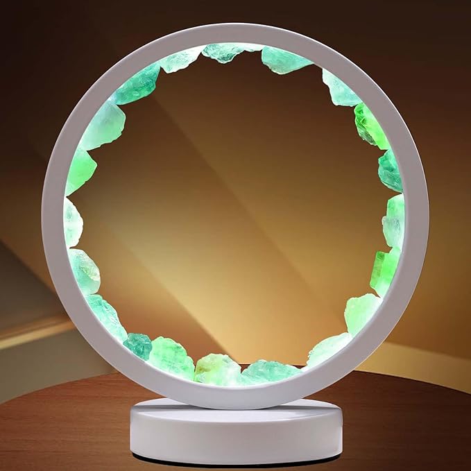 Runyangshi Natural Crystal Green Fluorite Round White Frame Tri-Color Ambient Light Home Decoration Night Light Mother's Day Gift