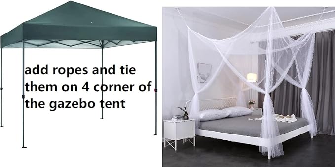 OctoRose Four Post Mosquito Net for Bed Canopy -Fits Queen, King, California King Beds-Indoor & Outdoor Use- Lt.Pink