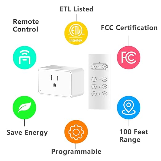 G-Homa Wireless Electrical Outlets with Remote Control, 1875W/15A, 100FT Range, ETL Listed - 3 Sockets + 1 Remote