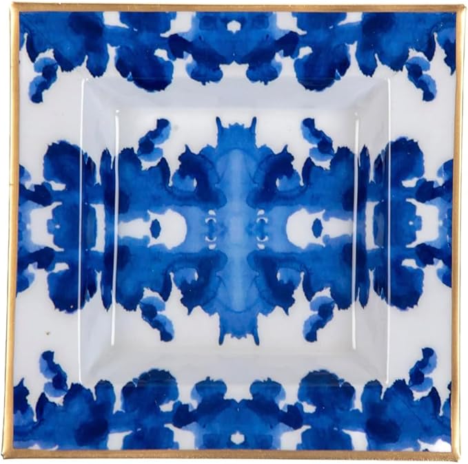 Jaye's Studio Ink Blot Blue Enameled Square Decorative Trinket Tray, Catch All Tray, Jewelry Tray for Vanity, Bathroom, Bedside Home Office