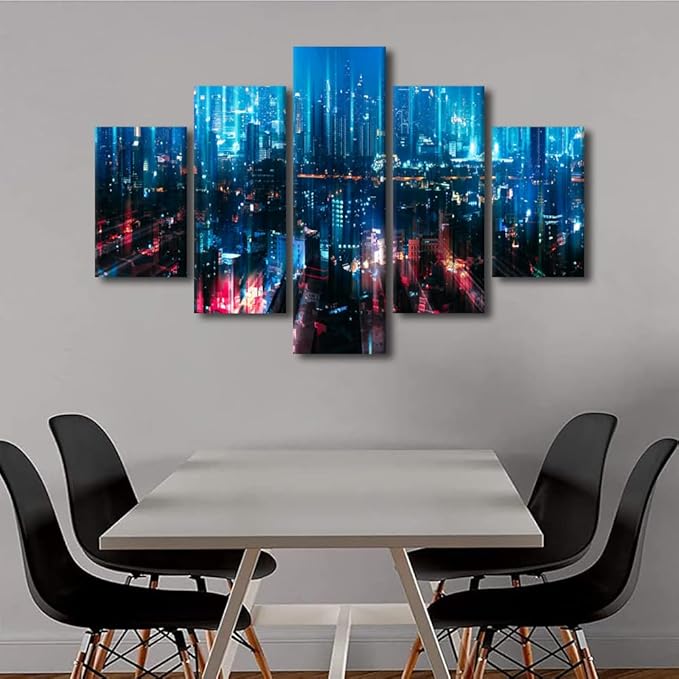 City Landscape Canvas Art Native Americans Home Wall Decoration Bangkok Night City Poster Energy Digitalization Picture Printing Student Bedroom Decoration 5 Panel Meeting Room Poster 60x40 Inch