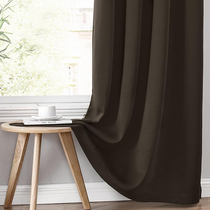 ChrisDowa 100% Blackout Curtains 78 inch Long for Bedroom with Black Liner, 2 Thick Layers Total Blackout Thermal Insulated Grommet Window Curtains 2 Panels Set (Brown, 42 x 78 Inch)
