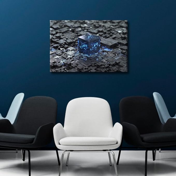 TUMOVO Wall Art for Living Room CPU Concept Bedroom Wall Decor AI Wall Paintings for Office Technology Digital Art Print On Canvas Modern Artwork Stretched and Framed Ready to Hang, 24x16in