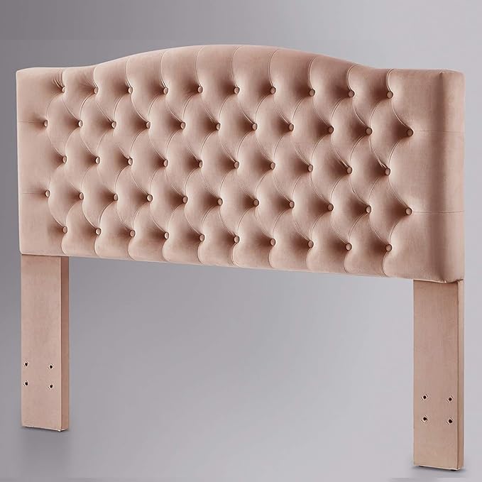 24KF Upholstered Tufted Button Velvet Headboard,Comfortable Fashional Headboard Queen/Full Size,Blush