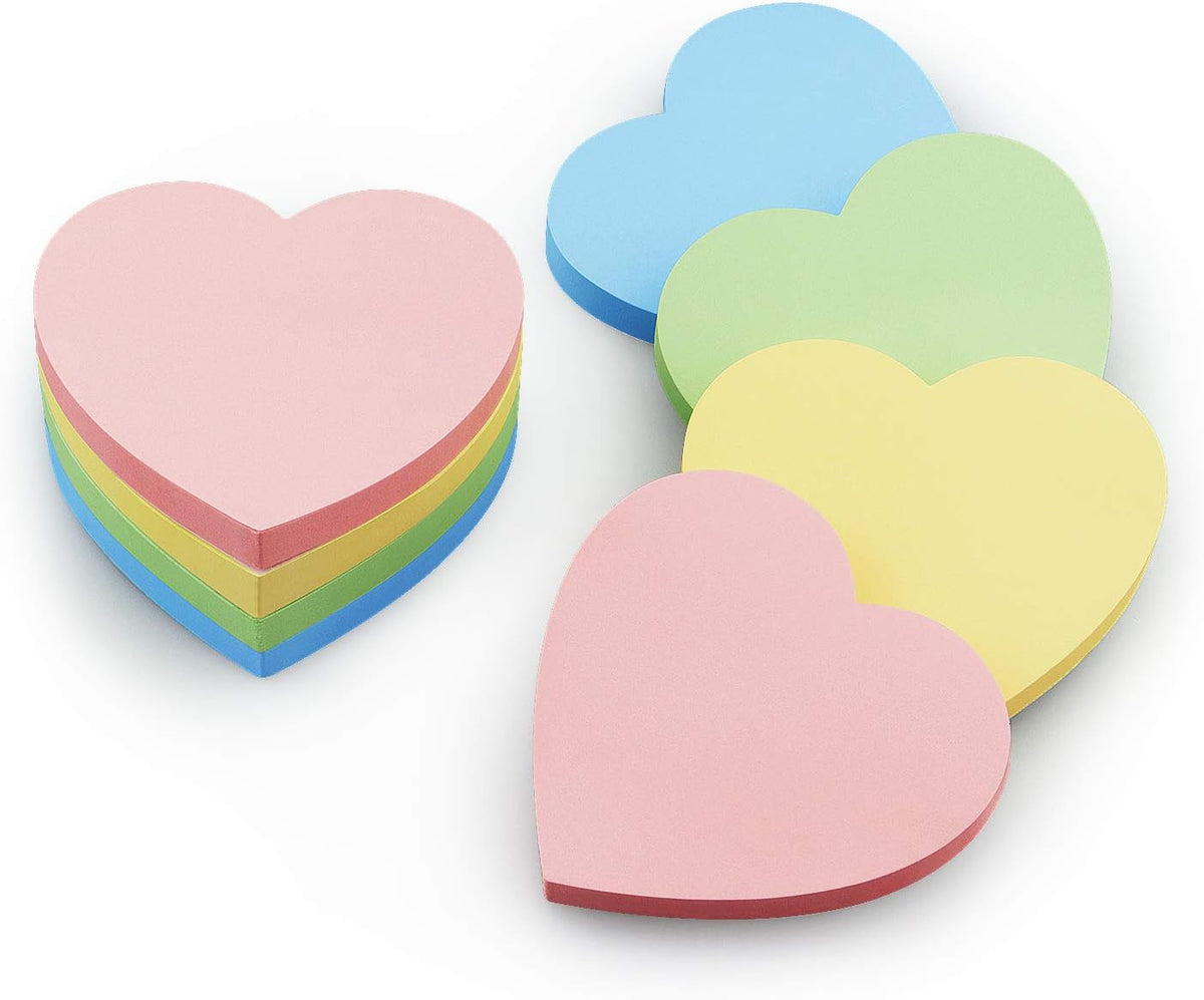 Heart Shape Sticky Notes 4 Color Pastel Colorful Sticky Pad 75 Sheets/Pad Self-Sticky Note Pads