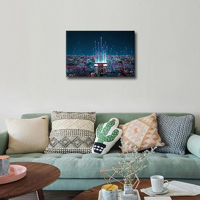 TUMOVO AI Wall Art Painting Digital Age Bedroom Living Room Wall Decor CPU Concept Framed Modern Pictures Virtual Space Canvas Prints Artwork for Wall Decor Bathroom Office Decorations, 18x12in
