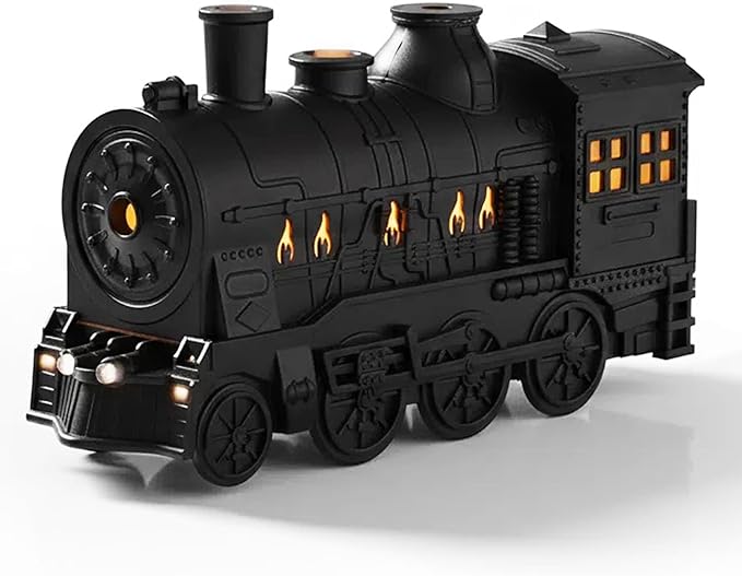 Train Humidifier with Essential Oil Diffuser - 300ML Large Capacity Ultrasonic Dual Mist Output, 4Color LED Night Light with Remote Control, Auto-Off, Ultra Quiet for Bedroom Office Desk (Black)