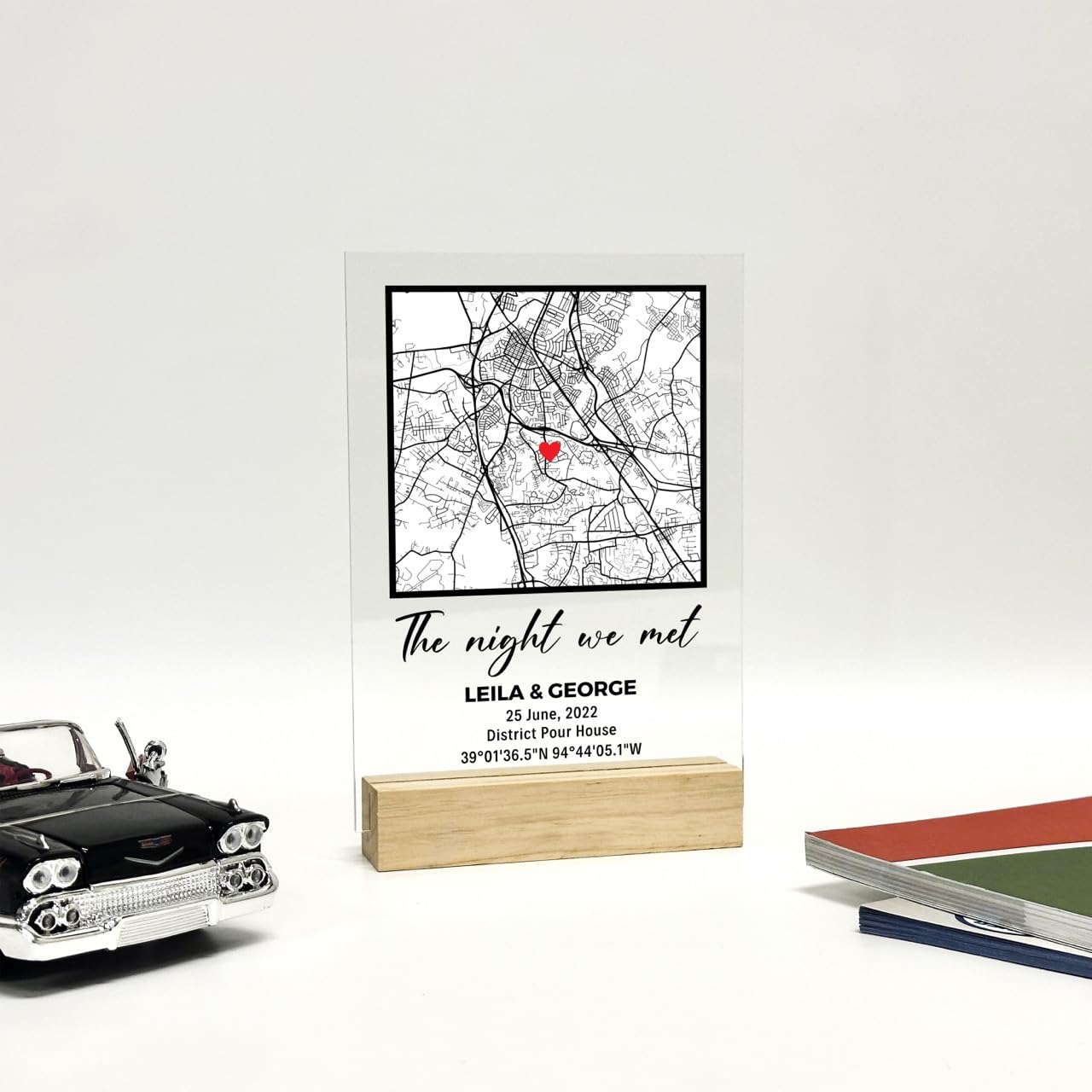 The Night We Met Custom Plaque - Couple Location Gift Personalized Map for Girlfriend Keepsake (Custom Map - Style 2)