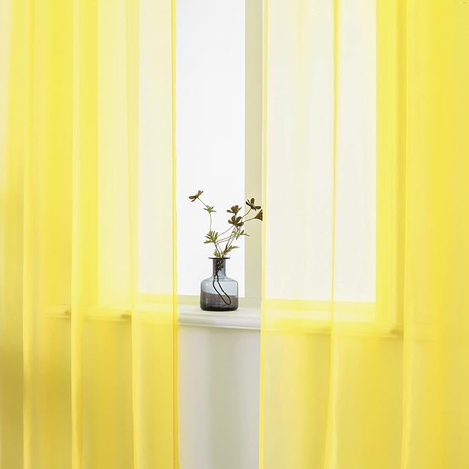 Yellow Curtains 120 Inches Long for Bedroom 2 Panels Grommet Voile Drapes Semi Sheer Light Filtering Sliding Glass Door Curtains for Floor Length Windows Patio Living Room Wide 52x120 Inch Length