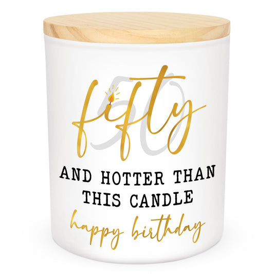 ARVEXO 50th Birthday Gifts for Her - Long Lasting Vanilla Lavender Candle 10 oz - Funny 1975 Birthday Gifts for Women Wife Mom Sister Friend, Gift for 50 Year Old Woman, Fifty Candles for Women