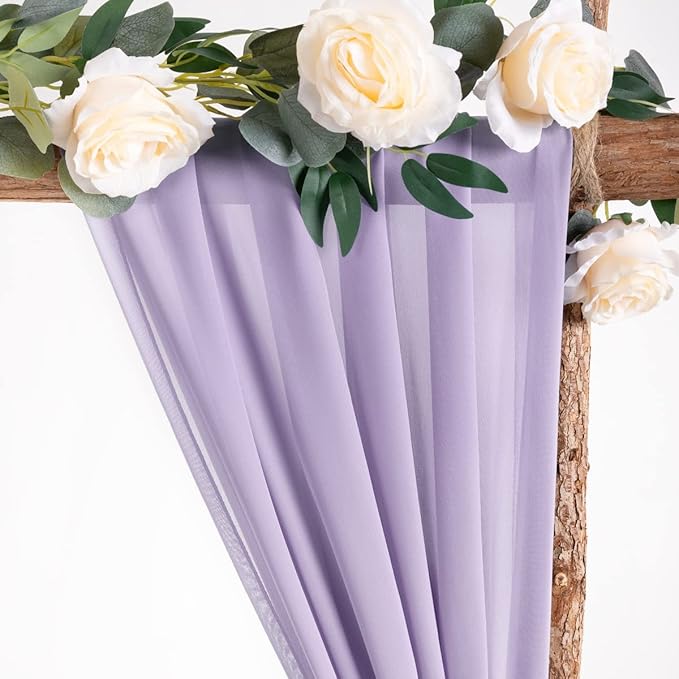 Socomi Wedding Arch Draping Fabric 3 Panels 29" x 19Ft Lavender Purple Sheer Chiffon Curtain Drapes 6 Yards for Wedding Ceremony Birthday Party Decoration