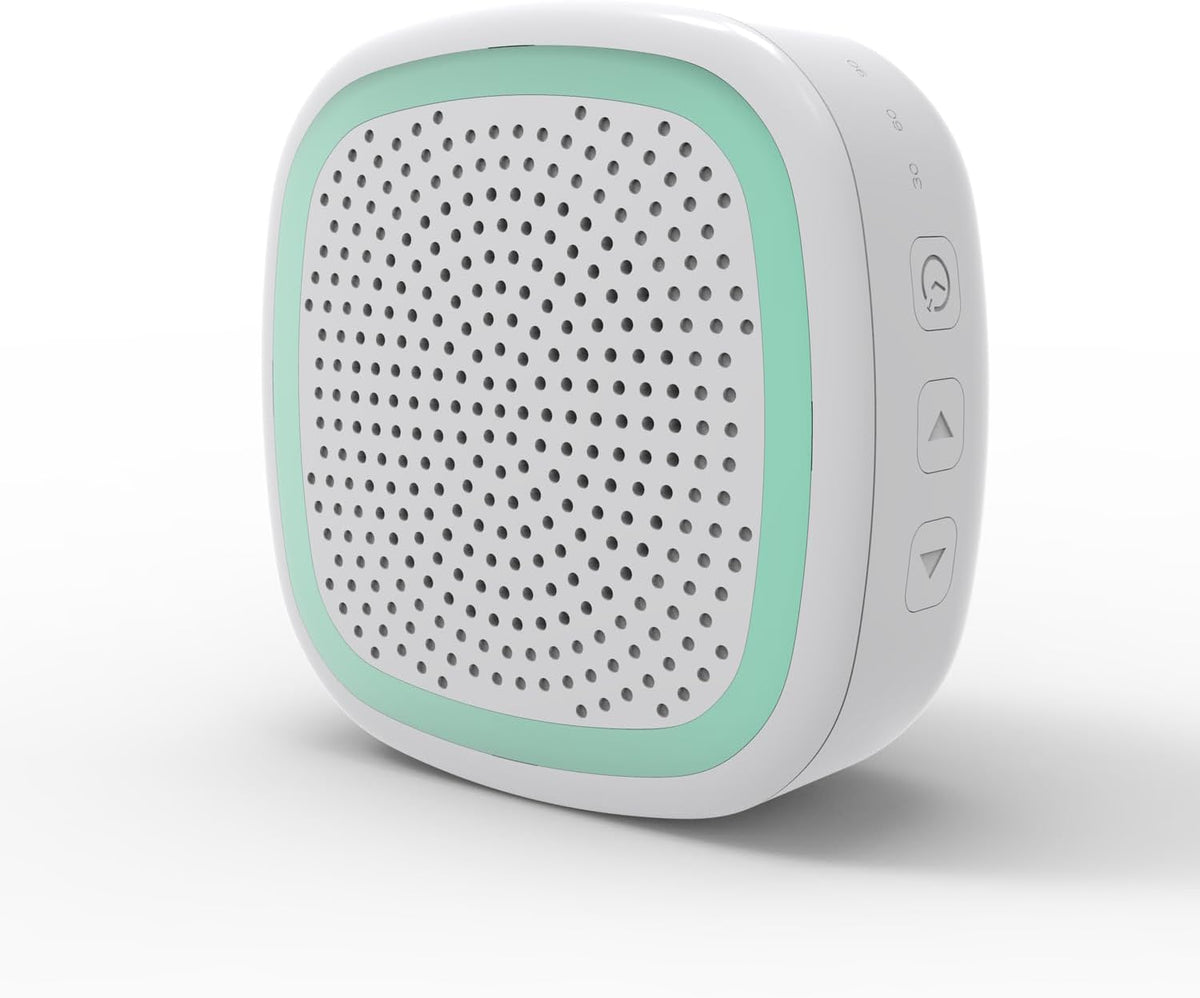 White Noise Machine,Wireless Connect Sound Machine with 36 Soothing Sounds, Sleep Machine for Adults Baby Kids，Memory Function,3 Timers,15 Volume Levels for Home, Office, Travel. (White-Green, Samll)