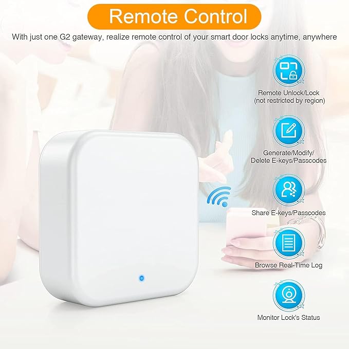 G2 Wi-Fi Gateway Bluetooth Gateway for TTLock, Bluetooth Keyless Entry Electronic Door Lock Wi-Fi Bridge, G2 Hub, Remote Control Smart Fingerprint Lock, Work with Alexa Voice Control, White