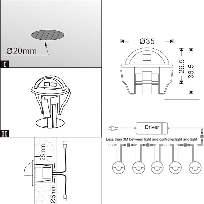 LED Stair Light Low Voltage Waterproof IP65 Outdoor 1-2/5" Recessed Wood LED Deck Lighting Yard Garden Patio Step Landscape Pathway Decor Lamp(1pcs,Cool White)