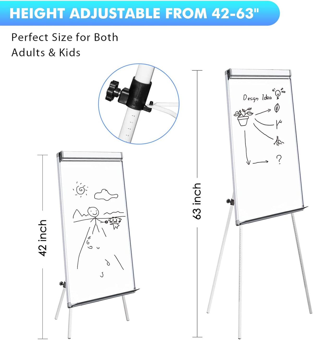 maxtek Easel White Board - Magnetic Tripod Whiteboard Portable Dry Erase Board 36 x 24 inches Flipchart Easel Board Height Adjustable, 3' x 2' Portable White Board