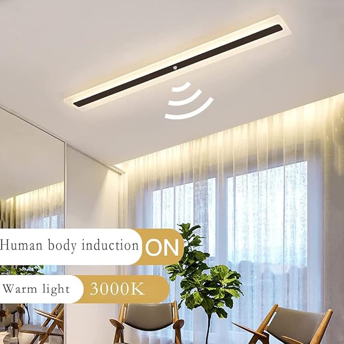 Motion Sensor Wall Light Black Metal IP65 Waterproof Wall Sconces Bedside Decoration Background Linear Lighting Wall Lamp Warm White Long Strip for Corridor Patio Courtya,60cm