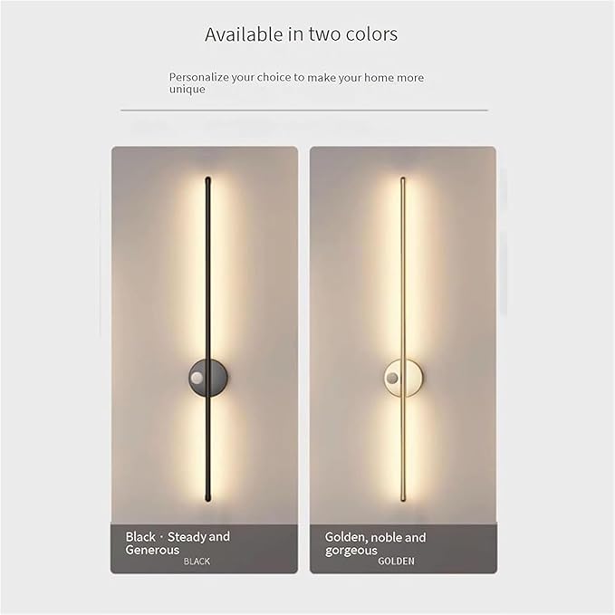 LED Long Strip Wall Lights with Motion Sensor Wall Lamp 3000K/4000K/6000K Wall Modern Simple Aluminum Mounted Indoor Bedside Decoration Light Living Room(Gold White Light,60cm)