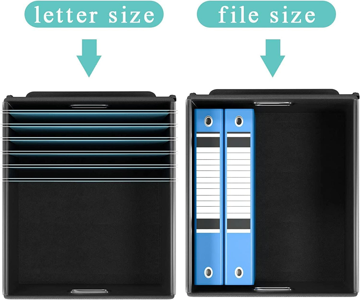 Huolewa File Organizer Box with Lid, Collapsible File Folder Organizer for Office Document Storage, Filing Box with Plastic Slide for Letter/Legal Size Hanging Files, Dark Grey