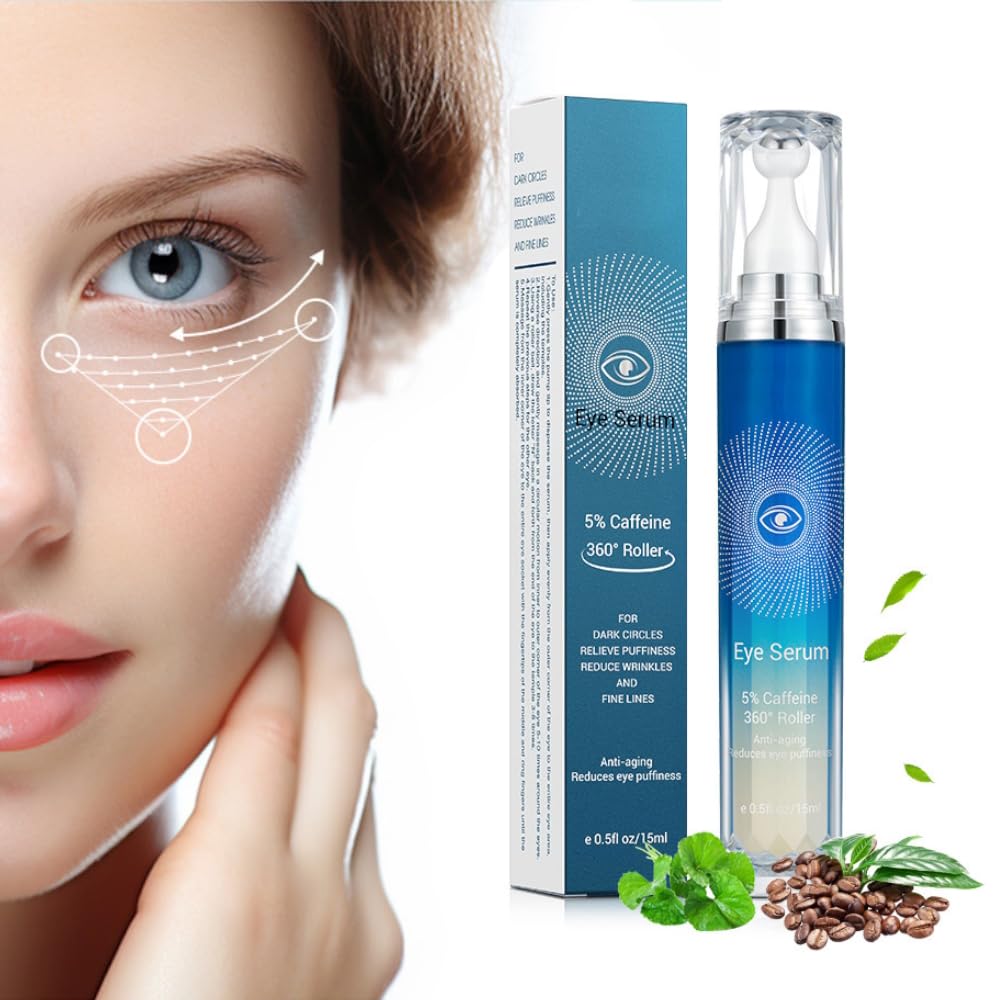 5% Caffeine Eye Serum, Under Eye Roller Cream for Dark Circles, Anti-aging Wrinkles And Firming, 360Â° Massage Ball Ice Roller For Fine Lines, Bags, Puffy Eyes, Eye Skin Care For Women Men (CAFFEINE)
