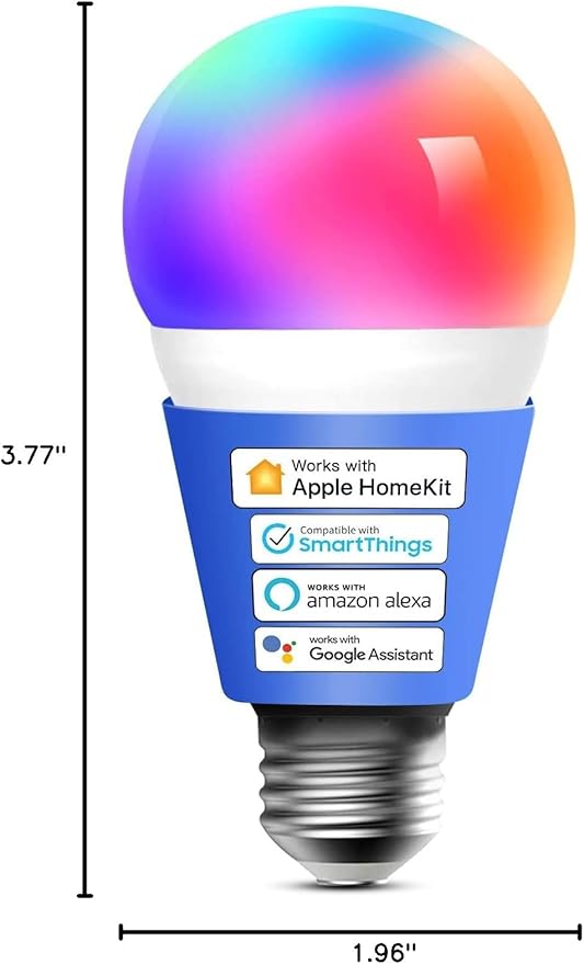 meross Smart LED Light Bulb, Smart WiFi LED Bulbs Compatible with Apple HomeKit, Siri, Alexa,Google Home & SmartThings, Dimmable E26 Multicolor 2700K-6500K RGBWW, 900 Lumens 60W Equivalent, 2 Pack