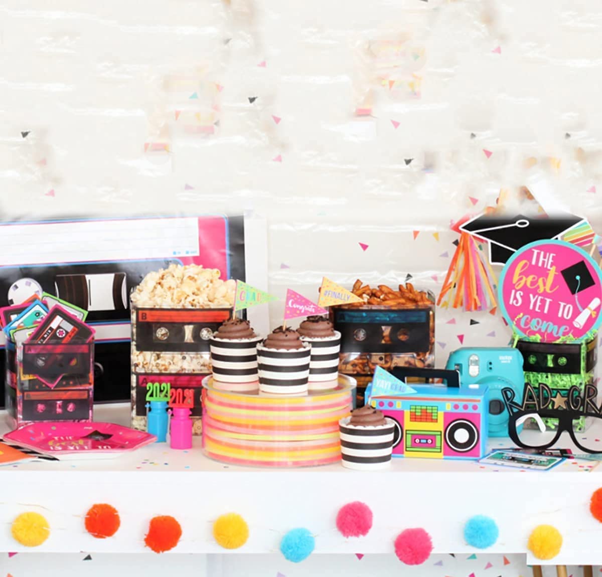 4E's Novelty Cassette Tape Bucket Centerpiece (8 Pack) 80s Party Supplies, 90's 80s Theme Birthday Party Decoration Cassette Tape Table Decor, Retro Hip Hop Pop Music Party for Adults & Kids