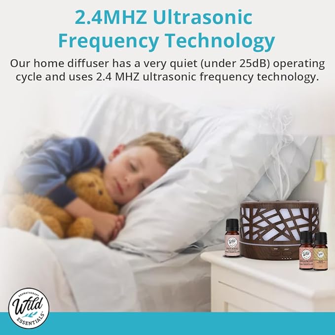Wild Essentials 700ml Designer Large Room Essential Oil Diffuser, 5 in 1 Ultrasonic Aromatherapy Vaporizer Cool Mist Humidifier, Home, Office, Bedroom, Timer, Auto-Off, 7 Color LED (Light Wood Hearts)
