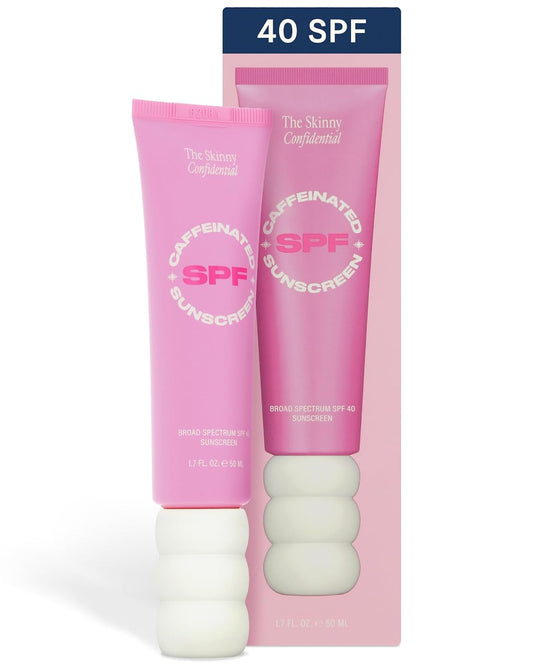 The Skinny Confidential Caffeinated Mineral Sunscreen, SPF 40 - Fragrance-Free Face Sunscreen with No White Cast - Non-Greasy & Lightweight Sun Screen Lotion Reduce Wrinkles, Redness & Puffiness