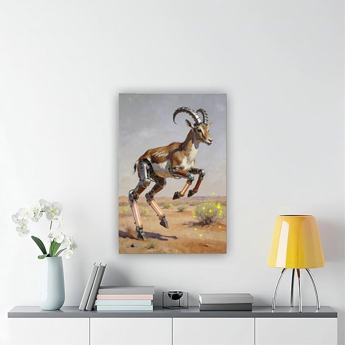 Framed Steampunk Mechanical Antelope Wall Art - Desert Futuristic Poster for Loft Living Room Decor 20x30inch(50x75cm)