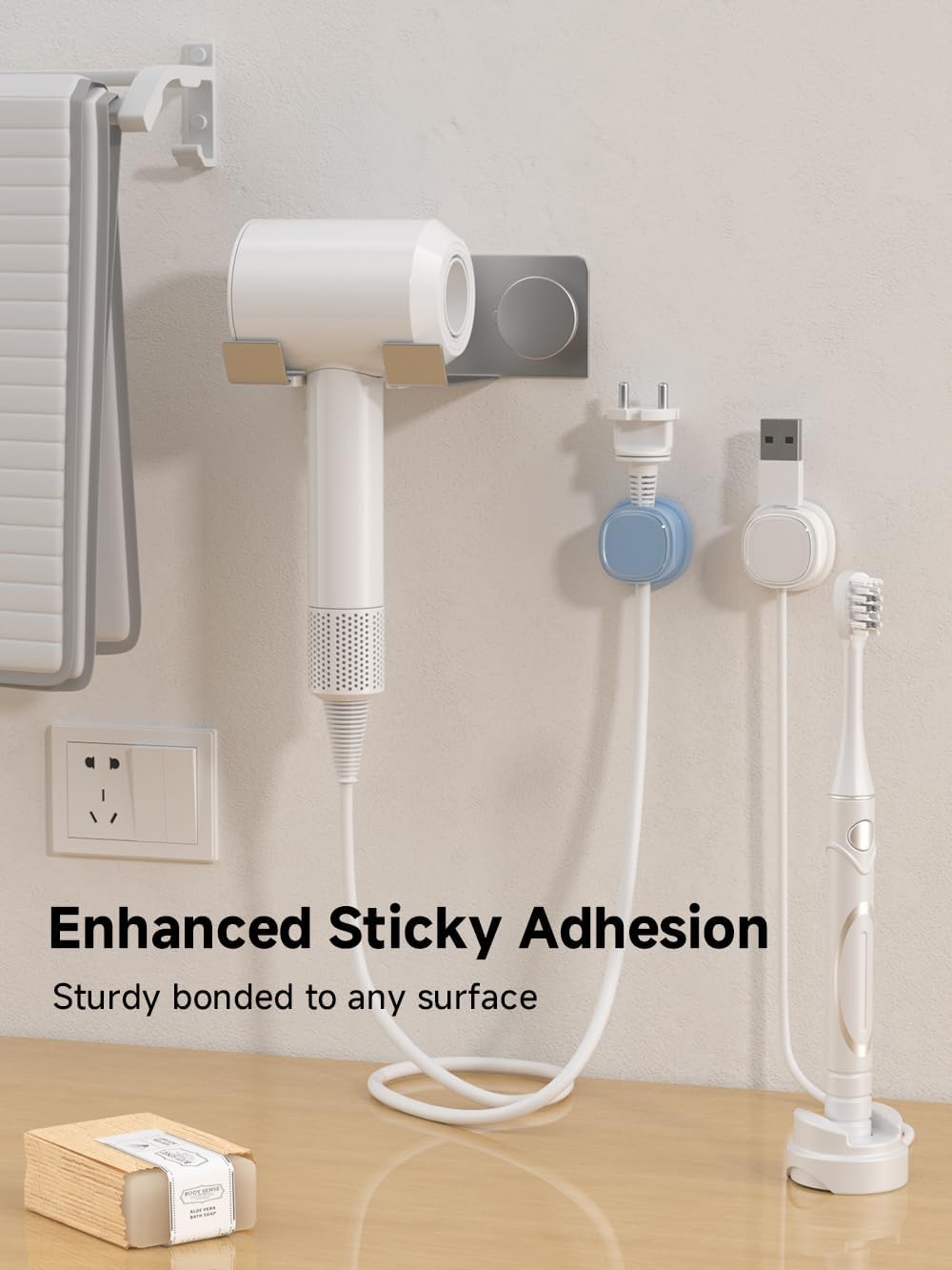 9 Pack Cord Organizer, Spring Cable Management, Adhesive Cute Cable Holder Clips, Phone Charger Wire Keeper for Desk Nightstand Car Office (9-Pack White_Blue)