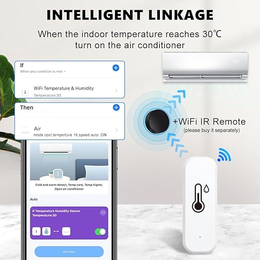 Wi-Fi Smart Thermometer Hygrometer, Digital Mini Indoor Temperature and Humidity Sensor, Room Temperature Humidity Sensor App Remote Control for Greenhouse Cellar,Compatible Alexa/Google Home